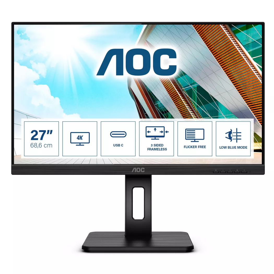 AOC - U27P2CA Computerbildschirm 68,6 cm (27") 3840 x 2160 Pixel 4K Ultra HD LED Schwarz, Schwarz