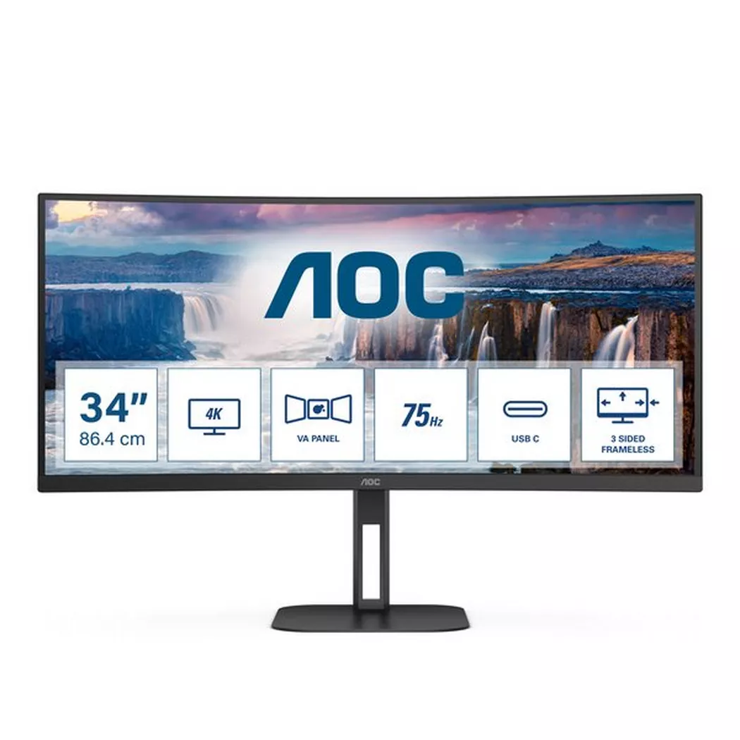 AOC - V5 CU34V5C LED display 86,4 cm (34") 3440 x 1440 Pixel Wide Quad HD Schwarz, Schwarz