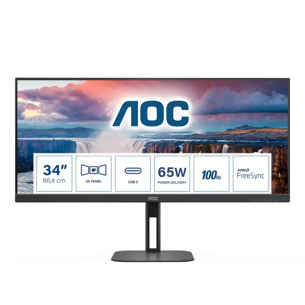 AOC - V5 U34V5CBK Computerbildschirm 86,4 cm (34") 3440 x 1440 Pixel UltraWide Quad HD LCD Schwarz, Schwarz