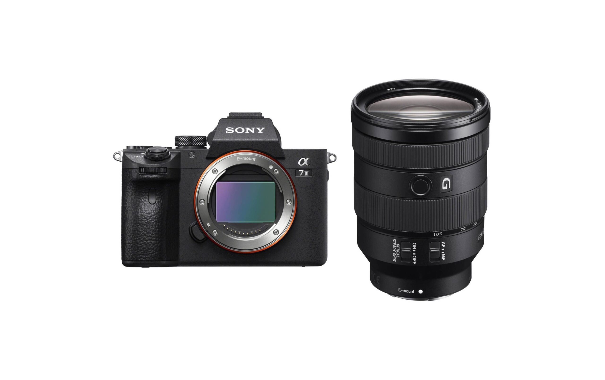 Sony Systemkamera »Alpha 7 III Kit 24-105 f/4 G OSS«, Bluetooth-NFC-WLAN, Bildsstabilisator, elektronischer Bildsucher, manueller Fokus